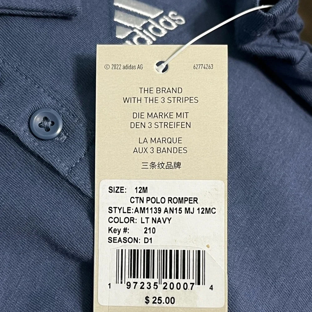 Boys 12 month Adidas Blue Polo Short Sleeve Jumpsuit Romper - Picture 11 of 11